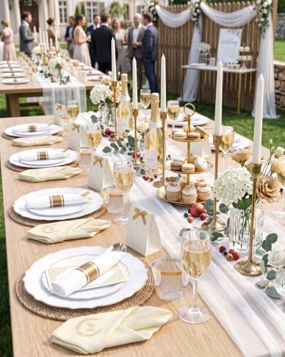bUCLA 175PCS White and Gold Plastic Plates - 25 Guests for Party, Wedding - Image 5