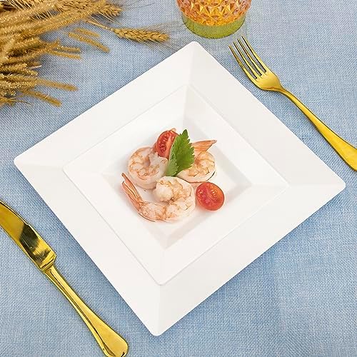 SETUP [Case of 240 Combo White Square Plates, Disposable Plastic Plates - Premium Heavy-Duty 120 Disposable 9.5" Dinner Party Plates and 120 Disposable 6.5" Salad Plates - Image 3