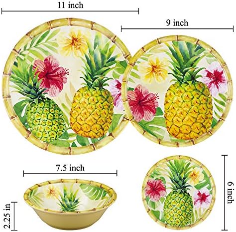 UP Pineapple Melamine Round Dessert Plates, Small Serving Plates, for Appetizer, Snacks, and Side Dishes, Multicolor, 6 Inch, Set of 4 - Image 2