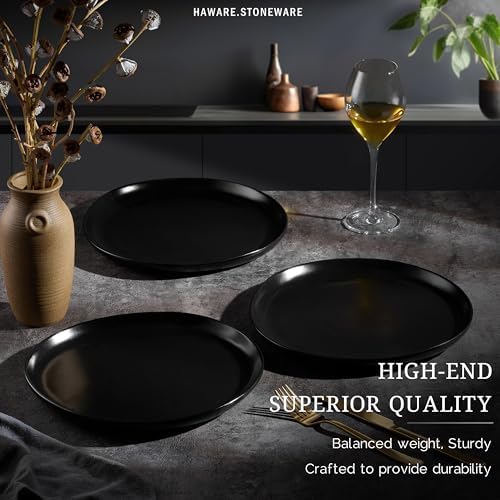HaWare Stoneware Dinner Plates Set of 6, 10" Heavy Duty Ceramic Plates, Reactive Glaze Dinnerware for Home Restaurant, Chip and Scratch Resistant, Microwave and Dishwasher Safe, Matte Black - Image 6