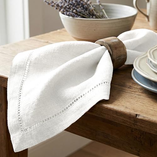The Beer Valley Set of 4 Flax Hemstitch Cloth Napkins 20x20 Inch - White - Image 3