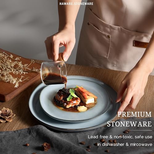 HaWare Stoneware Salad Plates Set of 6, 7.9” Heavy Duty Ceramic Plates, Reactive Glaze Dinnerware for Home Restaurant, Chip and Scratch Resistant, Microwave and Dishwasher Safe, Reactive Foggy Blue - Image 4