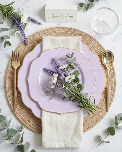 bUCLA 180PCS Purple Plastic Plates - Disposable Purple with Gold Rim, Include 30 Each (Dinner & Salad) Plates, 30 Knives, 30 Forks, 30 Spoons, 30Cups for Party, Shower & Birthday - Image 4