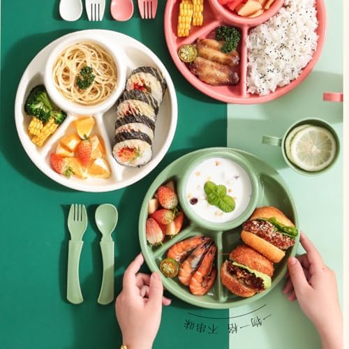 Unbreakable Divided Plates for Adults Portion Control Plates Set of 2 Green Round Plastic Dinner Plate 9 Inch for Camping Outdoor or Every Day Use - Image 4
