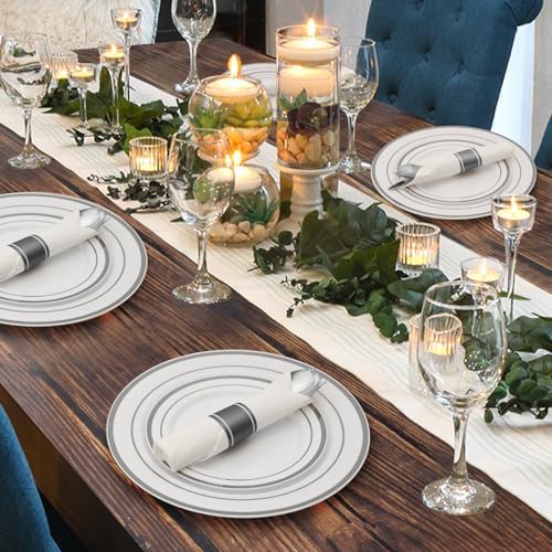 Goodluck 490 Piece Silver Plastic Dinnerware Set for 70 Guests - Image 7