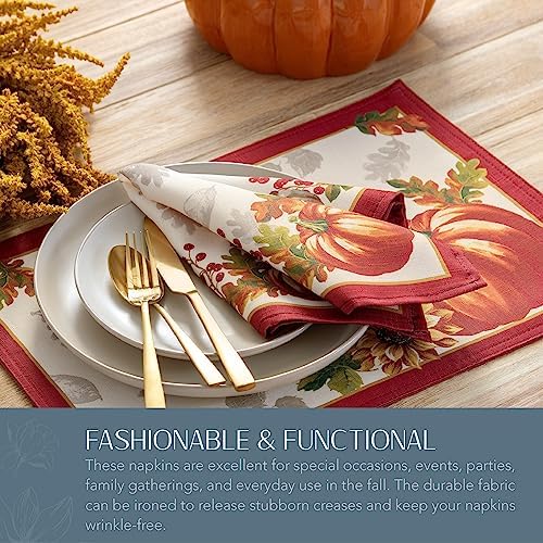 Elrene Home Fashions Swaying Leaves Bordered Fall Napkins, Seasonal Dinner Napkins for Formal or Everyday Use, 17" x 17", Set of 8 - Image 4