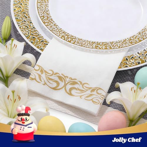 200 White and Gold Disposable Hand Towels Bathroom Napkins for Parties - Image 3