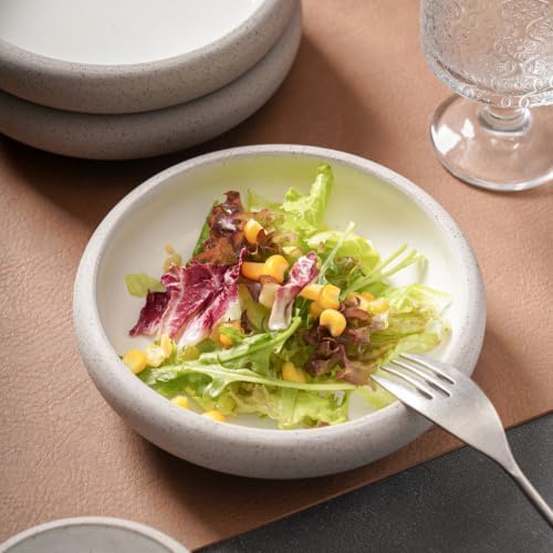 Uaral Ceramic Salad Plate Set,Small Dinner Plates and Bowls,Side Dishes with Texture Grey Finish Underside, Set of 4,5.5inch,14oz(Color Clay Grey and White) - Image 3