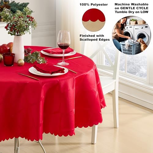 Newbridge Christmas Ribbons and Bows Red 70" Round Tablecloth - Image 4