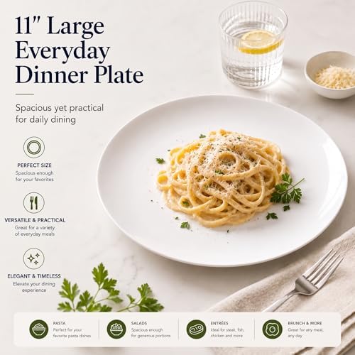 Large Dinner Plates Set of 6, 11 Inch Ceramic Plates – White Porcelain Dinner Plates for Kitchen, Serving & Everyday Use, Microwave & Dishwasher Safe - Image 3