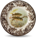 Spode Woodland Salmon Salad Plate with British Flowers Border - Brown/White by Spode
