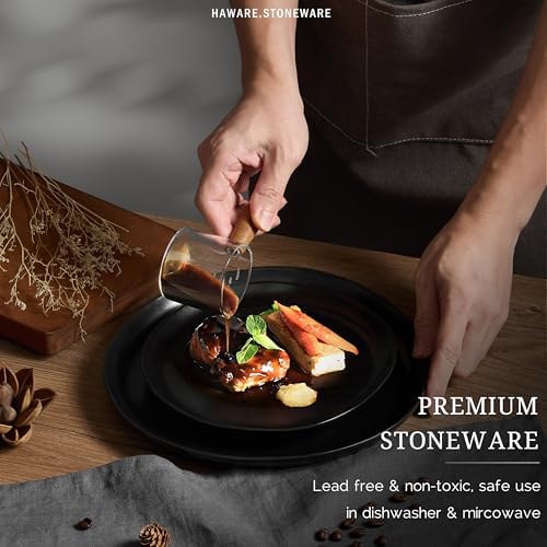 HaWare Stoneware Dinner Plates Set of 6, 10" Heavy Duty Ceramic Plates, Reactive Glaze Dinnerware for Home Restaurant, Chip and Scratch Resistant, Microwave and Dishwasher Safe, Matte Black - Image 4