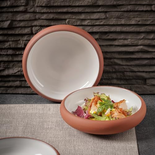 Uaral Japanese Salad Plate,Dinner Plates and Bowls Set,Stoneware Appetizer Plates with Rustic Terracotta Underside, Set of 4,5.5inch,14oz(Red and White) - Image 4