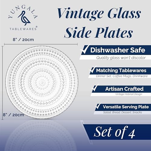 Clear Hobnail Dessert Plates Set 4 Pressed Glass 8 Inch - Image 3