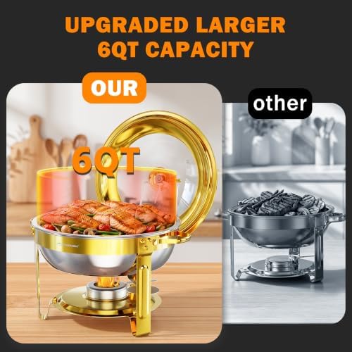 Chafing Dishes for Buffet 6QT, 2 Pack Round with Glass Lid - Image 2