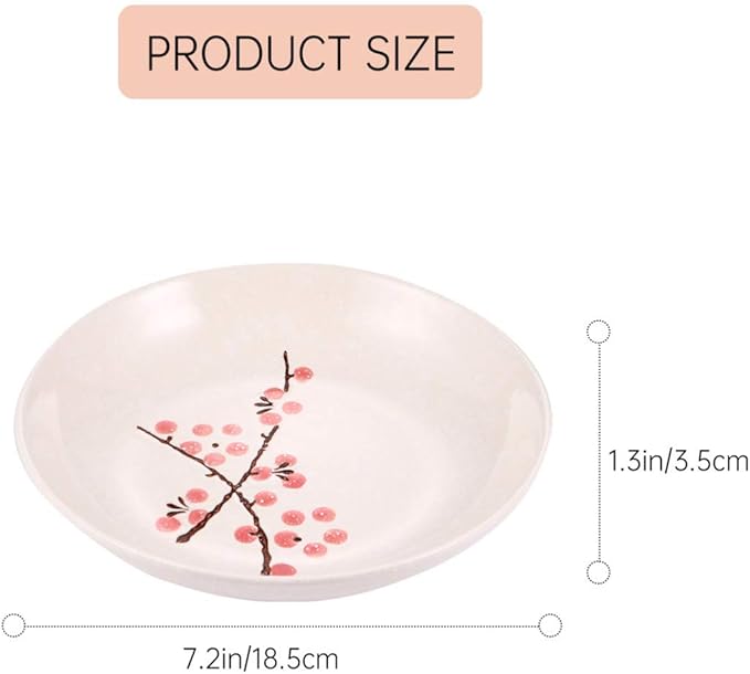 Hemoton Japanese Tableware Set for Single Person - 7-Piece Ceramic Dinnerware with Bowl Plate Cup Spoon and Chopsticks Floral Design Practical Household Tableware 7.08X7.08X1.18 Inches