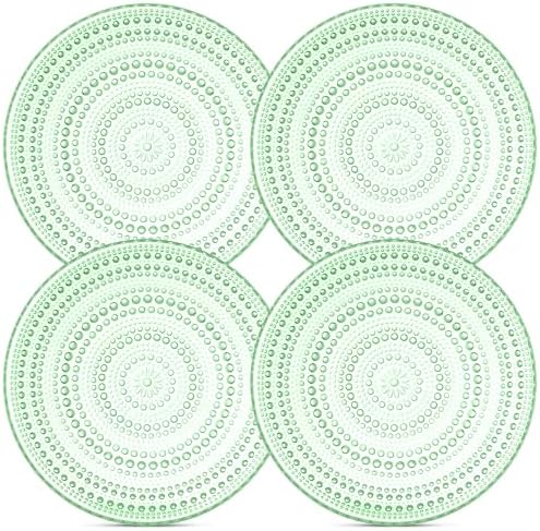 Green Hobnail Dessert Plates Set 4 Pressed Glass 8 Inch by Yungala