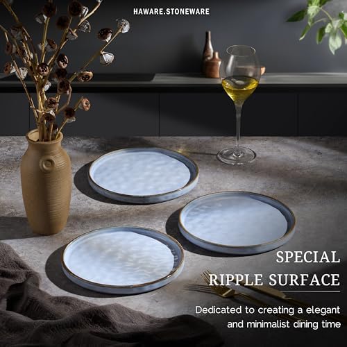 HaWare Stoneware Plates Set of 6, 7.9" Salad Plates, Reactive Glaze Ripple Ceramic Dish Set for Appetizer, Dessert, Scratch Resistant, Small Dinner Plate, Microwave and Dishwasher Safe, Reactive Blue - Image 3