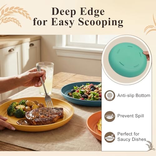 Large Wheat Straw Plates 11 Inch, Unbreakable Dinner Plate Set for 8, Plastic Plates Reusable, Microwave and Dishwasher Safe Kitchen Plate for Holiday, Party, BBQ - Multi - Image 5