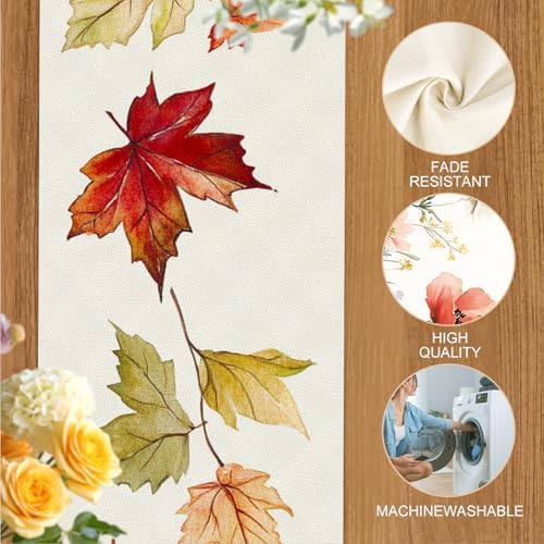 ANNA QUEEN Watercolor Maple Leaves Table Runner and Placemats Set of 6, 13"x72" Table Runner with 12"x18" Placemats, Autumn Leaf Dining Table Set for Thanksgiving, Fall Home Decor - Image 4