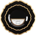 PLASTICPRO 64 Pack Elegant Disposable Plastic Plates Combo Set Includes 32 Dinner Plates and 32 Salad Plates Heavy Duty Fancy Party Plates Black & Gold Contemporary Design by PLASTICPRO