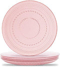 Pink Hobnail Dinner Plates Set of 4 Pressed Glass 10.5 Inch by Yungala
