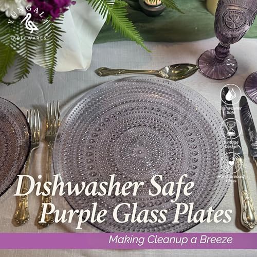 Purple Hobnail Dinner Plates Set 4 Pressed Glass 10.5 Inch - Image 4
