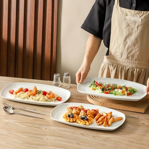 fMBB 3pcs Ceramic White Serving Platters, Large Rectangular Plate, Irregular Rectangular Trays - Party, Wedding, Entertaining, Microwave and Dishwasher Safe - 14 Inch - Image 6