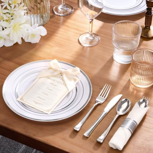 Goodluck 200 Pack Pre Rolled Silver Plastic Silverware, Wrapped Cutlery - Image 2