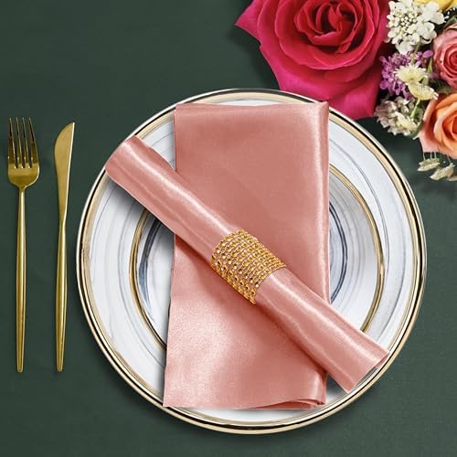 Rose Gold Satin Napkins & Napkin Rings Set, 100 Pack, 12x12 Inch - Image 5