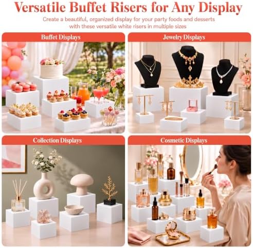 8-Piece White Acrylic Buffet Risers with Signs for Dessert Table - Image 3
