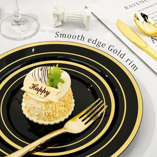 BESTVIP 525 Piece Black Gold Dinnerware Set for 75 Guests - Image 4