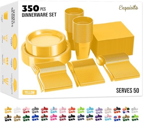 Exquisite 350 Pcs Yellow Plates and Napkins Party Supplies Plate Sets by Exquisite