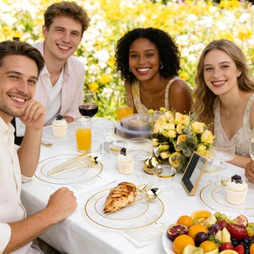 N9R 180PCS Clear and Gold Plastic Plates Disposable, Spiral Dinnerware Set - Image 6