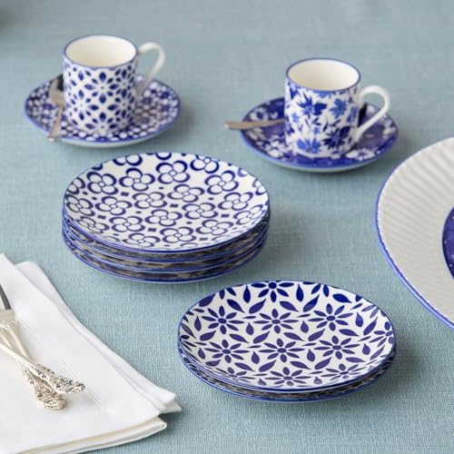 Madison Set of 6 Canape Plates - 6 Inches, Stunning Blue and White Designs - Perfect for appetizers, desserts, and small bites - Image 4