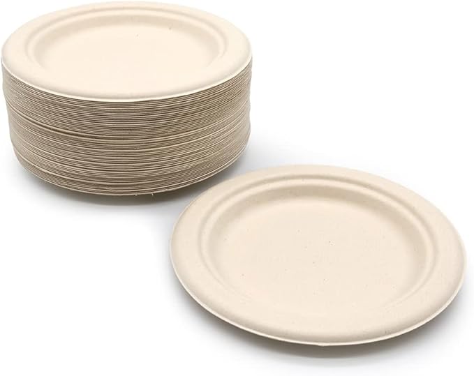 9 Inches Disposable Plate, Biodegradable Paper Plates Food Container for Barbecue, Party, Pack of 100