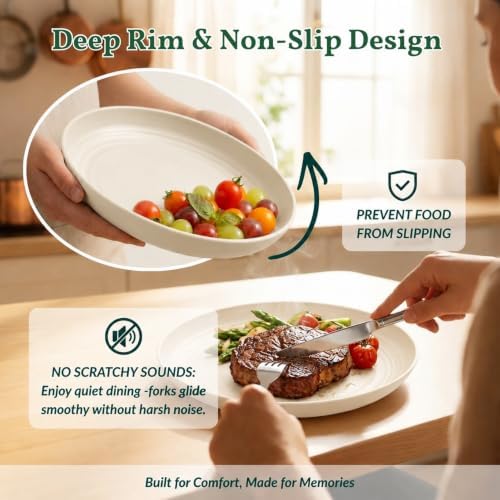 Homienly Small Dessert Plates 8 Inch Wheat Straw Deep Plates Set of 6 Unbreakable Salad Plates for Party,Camping Microwave & Dishwasher Safe Plates Set for Kitchen,Dorm,Gatherings (Beige) - Image 4
