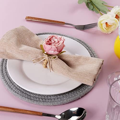 Flower Napkin Rings Set of 8,Pink Peony Flower Handmade Napkin Holder Rings Table Decorations for Wedding,Fall,Daily Party,Picnics,Banquet,Luncheons,Birthday,Christmas,Valentine's,Thanksgiving - Image 3