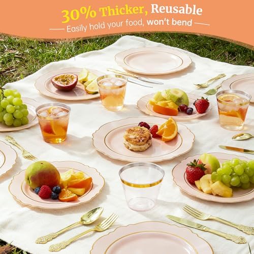 AIRE Pink Gold Plastic Plates Set, 175PCS Disposable Dinnerware for 25 - Image 5