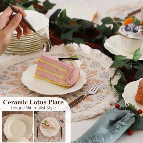 6" White Porcelain Small Dinner Plates Leave Wave Rim Set of 18 - Image 2