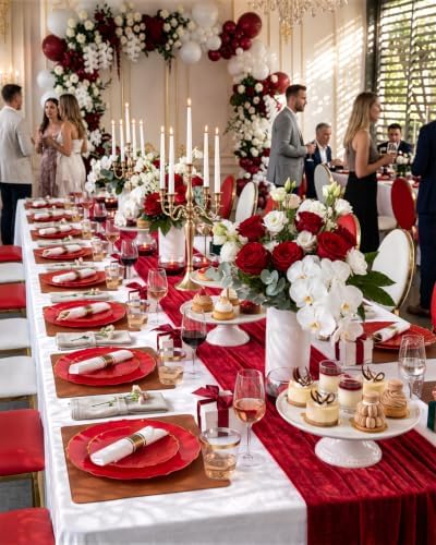 bUCLA 175PCS Red Plastic Plates - 25 Guests Gold Rim for Party, Wedding - Image 7