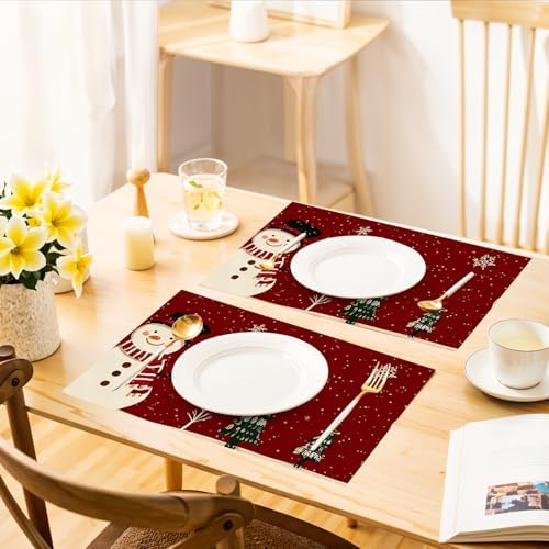 ANNA QUEEN Snowman Christmas Table Runner and Placemats Set of 6, 13"x72" Table Runner with 12"x18" Placemats, Winter Holiday Dining Decor - Image 7