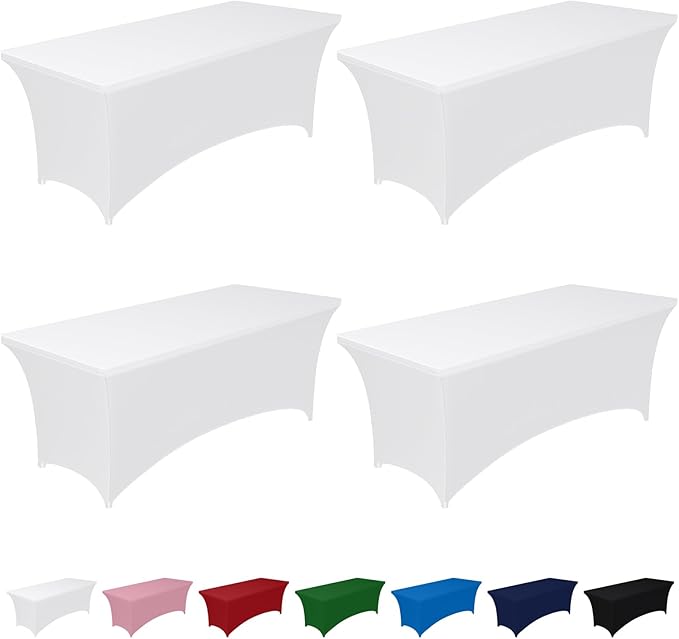 Pureegg Spandex Tablecloth 6ft - 4 Pack, Fitted and Tight Cloth for Rectangle Table, Wrinkle-Free and Stretch Table Cover for Party, Wedding, Banquet and Birthday, White