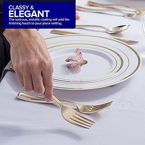 75 Pieces Heavy Duty (Gold) Plastic Silverware Set, Disposable Cutlery Set, Great for Parties, Weddings, and Catering, Flatware Utensils Included: 25 Forks, 25 Spoons, 25 Knives, Stock Your Home - Image 5