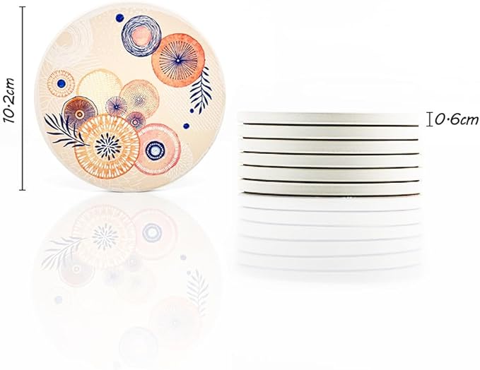 AD Set of 6 Coasters for Drinks Absorbing Round Ceramic Stone Coaster with Cork Base Tabletop Protection Mat for Mugs and Cups,Office,Kitchen (Color Droplets)