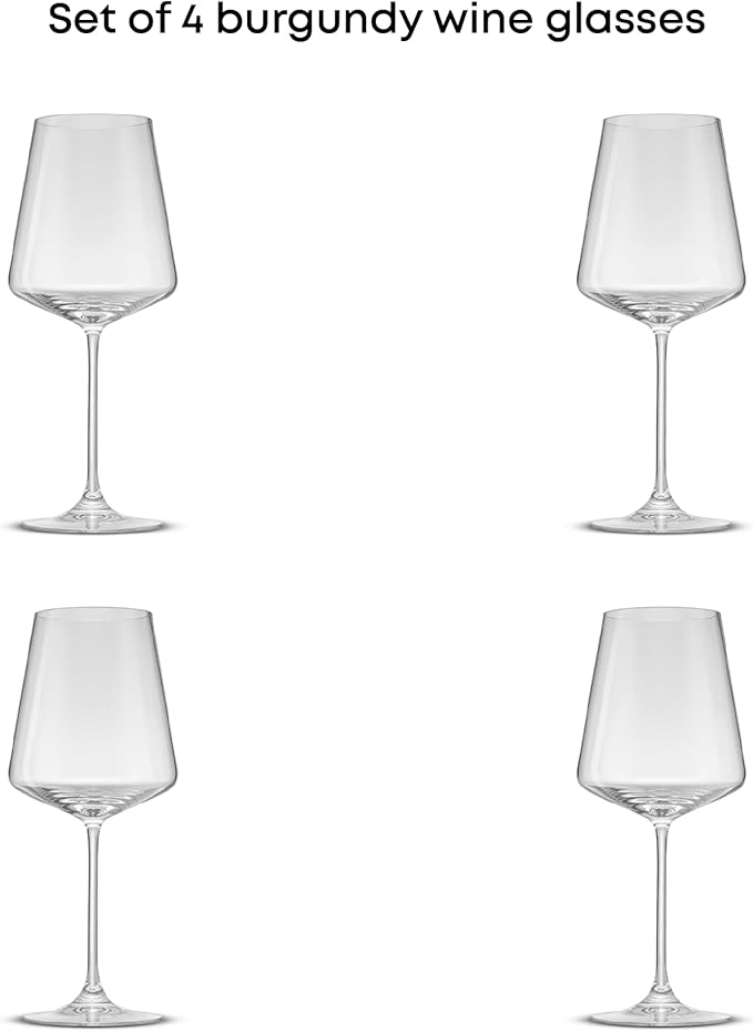 JoyJolt Sidney Burgundy Wine Glasses Set of 4 | 22.5 oz Stemmed Large Red Wine Glasses | Modern Home Bar Glass Set (Clear) | Premium Crystal Stemware Made in Europe