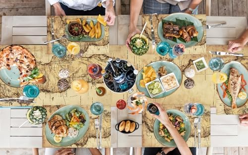 ANNA QUEEN Vintage Map Table Runner and Placemats Set of 6 – 13"x72" Table Runner & 12"x18" Placemats, Antique World Map Travel Theme Dining Table Decor - Image 5