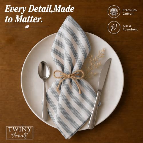 TWINY threads 4Pcs 100% Cotton Cloth Napkins, 18"x18", Reusable - Black - Image 6