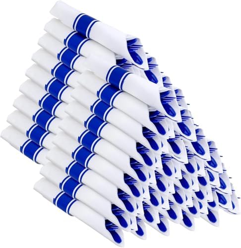 400PCS Pre Rolled Blue Plastic Silverware Set Heavy Duty for Wedding by Joyido