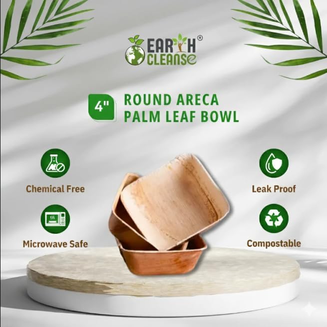 4" Areca Palm Leaf Square Bowls Compostable Biodegradable Eco-Friendly Bowls Natural Disposable Bowls, Perfect for Picnic Catering, Dessert, and Wedding (Pack of 25)